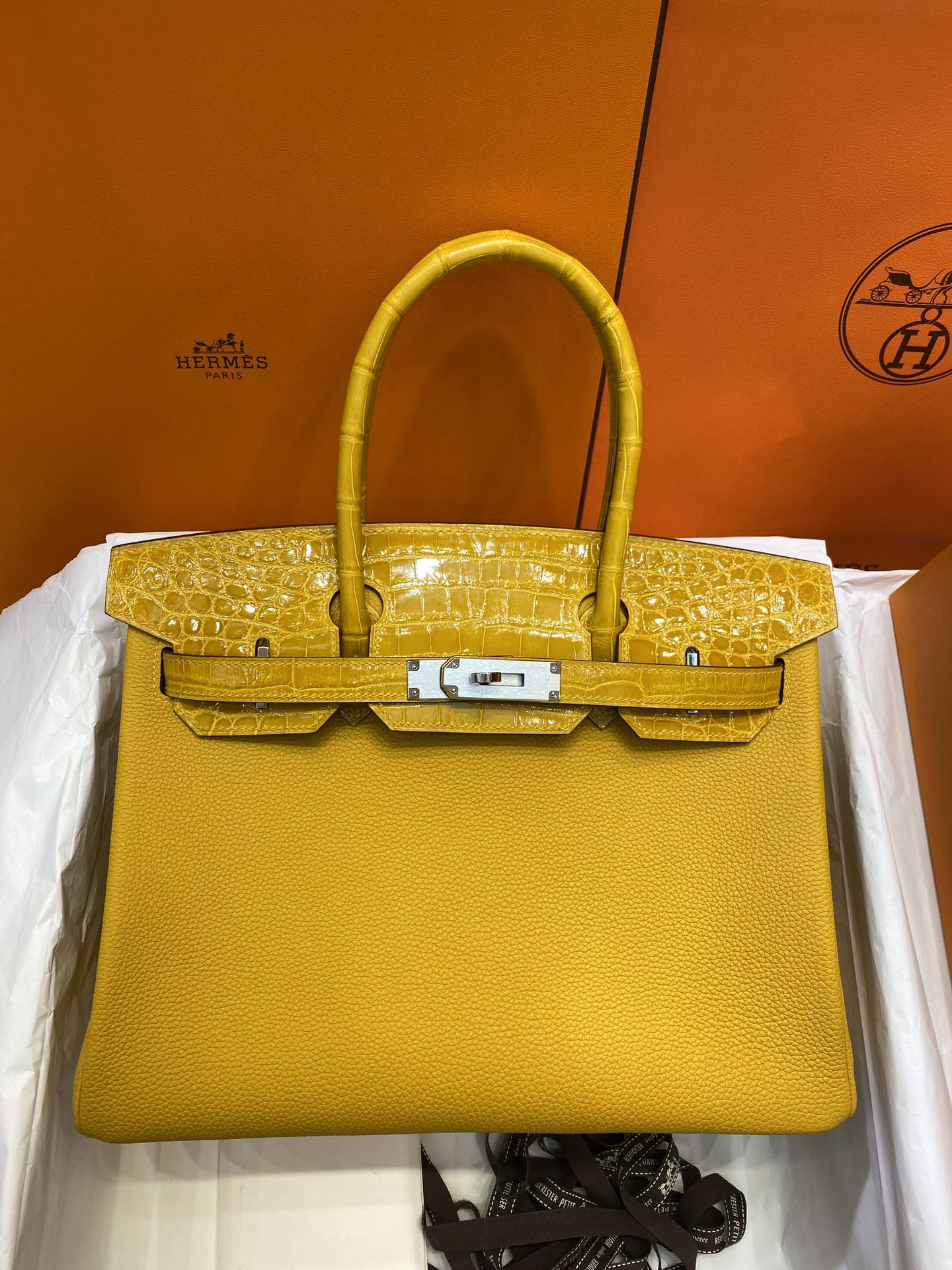 Hermes Touch Birkin 30CM Handbag In Yellow Clemence and Shiny Niloticus Crocodile Skin